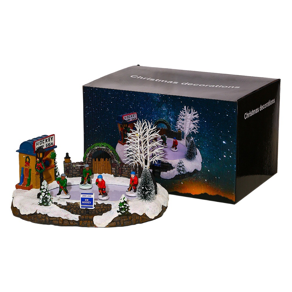 Navidad decoraciones música eléctrica brillante nieve casa resina artesanía adornos de escritorio regalos