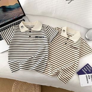 Children's Polo Shirt Stripesd Ice-Feel Pique Breathable and Comfortable 2025 New Trendy and Handsome Hot Style
