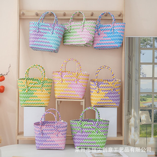 New Color Twill Hand-woven Vegetable Basket Handset Diy Bag Commuter Small Square Bag Beach Holiday Women's Bag