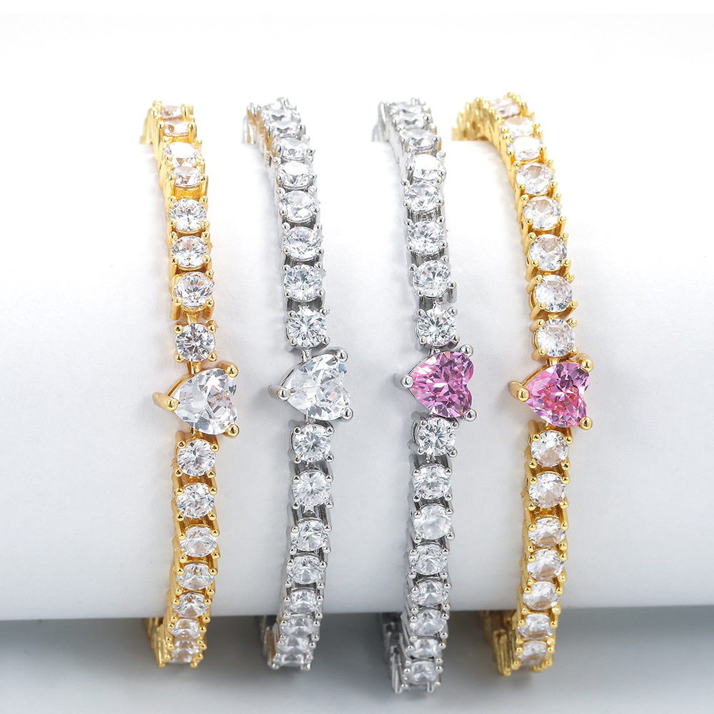 15g Weight New Geometric Heart Zircon Single Row Diamond Copper Bracelet