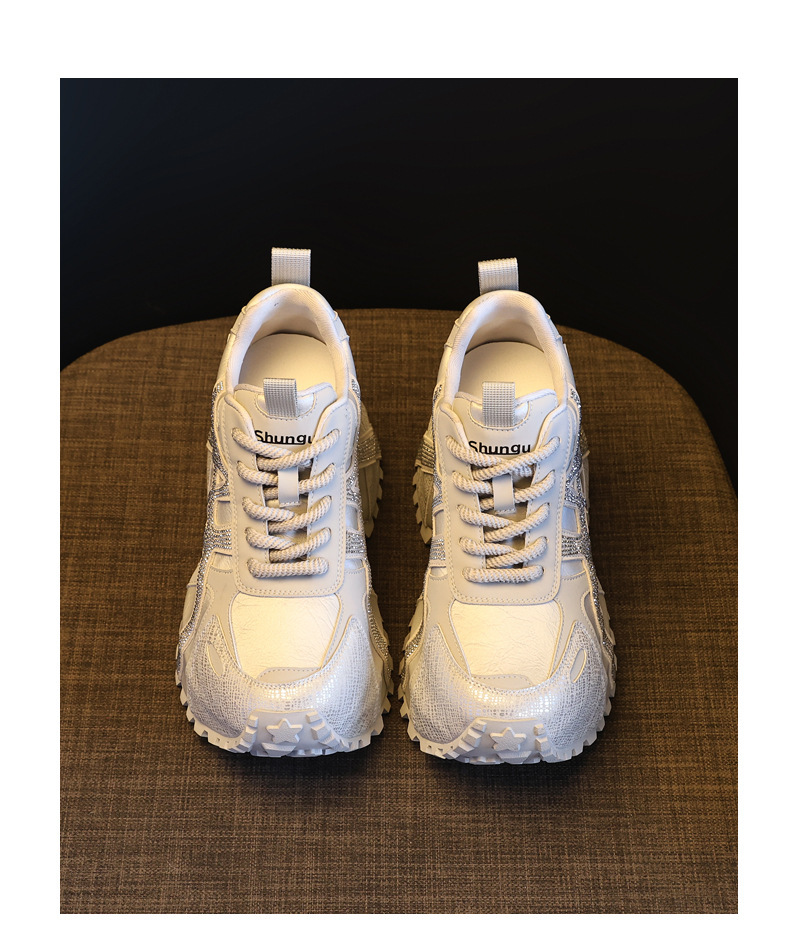 Giày sneaker nữ đế dày chunky đính đá rhinestone phong cách thể thao thời trang — màu be chi tiết 18