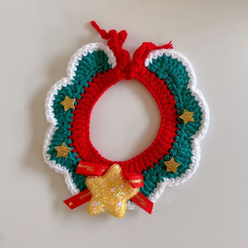 Christmas pet collar cat dog Santa bell elk bib bang yarn knit scarf