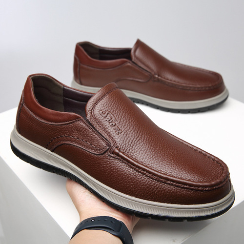 Leather shoes for men, cowhide low-cut slip-ons, soft-soled casual shoes for men, lightweight, middle-aged dad shoes, drop shipping