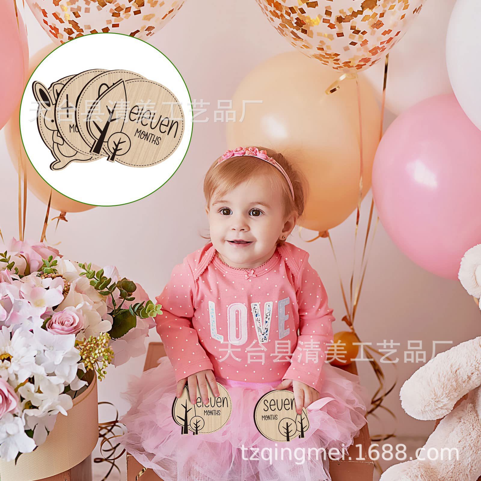 12 hitos de madera para bebés, decoración de madera, dibujos animados de bricolaje, tarjeta de rosa para bebés, logotipo de nacimiento, artesanía de fiesta