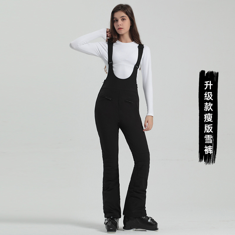 New ski pants women's double-board cross-border stretch slim-fit windproof waterproof outdoor black warm snow pants New ski pants women's double-board cross-border stretch slim-fit windproof waterproof outdoor black warm snow pants
