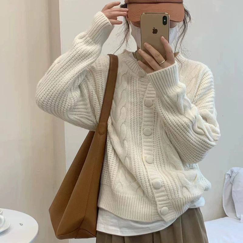 Autumn Cardigan, Korean-Style Loose Fit Sweater Jacket, Thick Knit, One Size