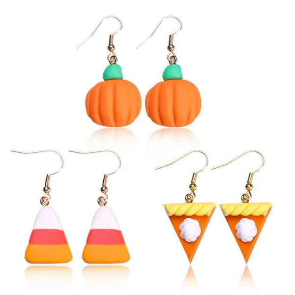 Creative Thanksgiving Handmade Earrings, Sweet Soft Clay Pumpkin Cheese Cartoon Versatile Pastoral Style Earrings in Various Styles