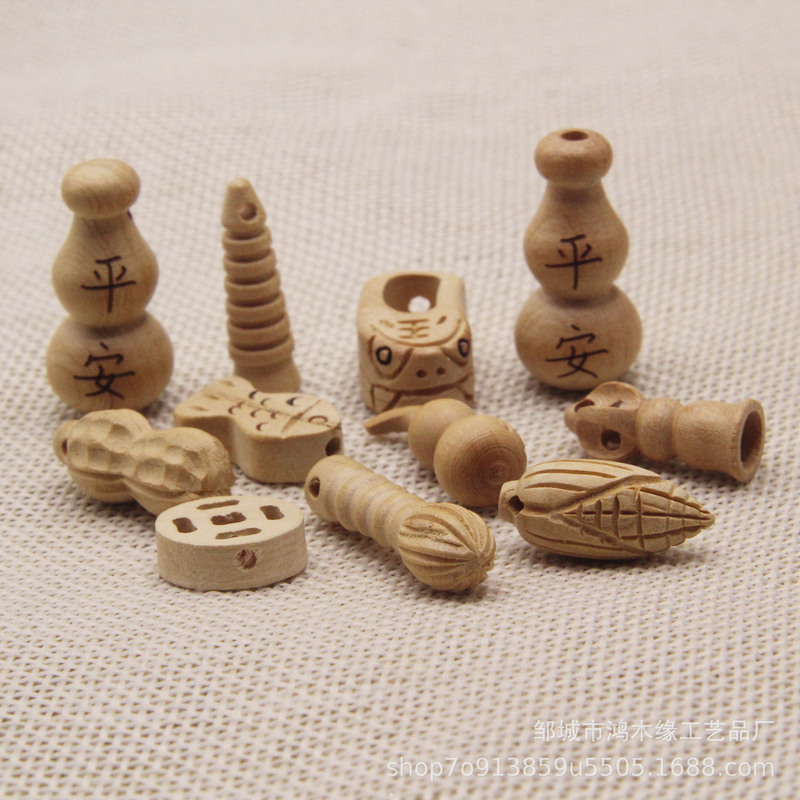Light-Colored Peach Wood Wenchang Tower Baby Necklace Accessories, Peace Buckle Mace Jewelry Crafts, DIY Jewelry Weaving