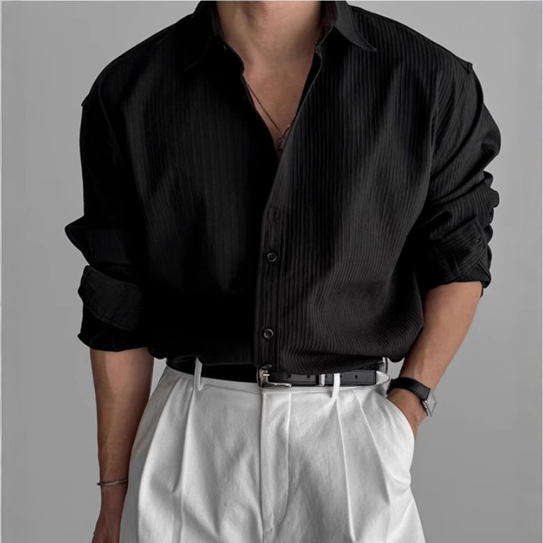 high quality "Texture Sense" Solid Color Shirt Men's Long Sleeve Spring and Autumn Loose Shirt Korean Style Niche Casual Shirt high quality "Texture Sense" Solid Color Shirt Men's Long Sleeve Spring and Autumn Loose Shirt Korean Style Niche Casual Shirt