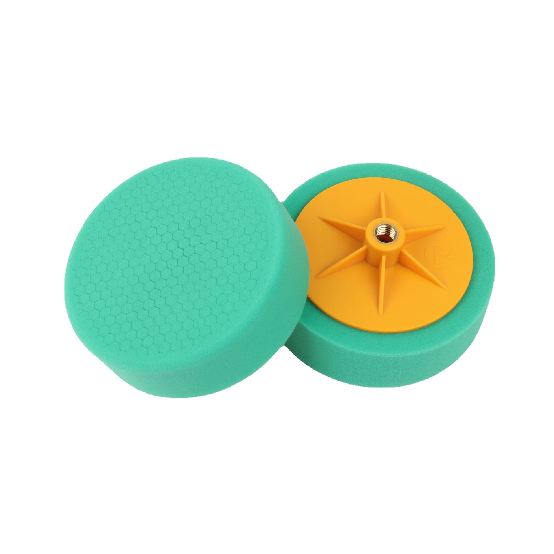6寸聚酯蜂窝汽车抛光海绵轮美容打蜡抛光海绵盘14mm孔带托海绵轮