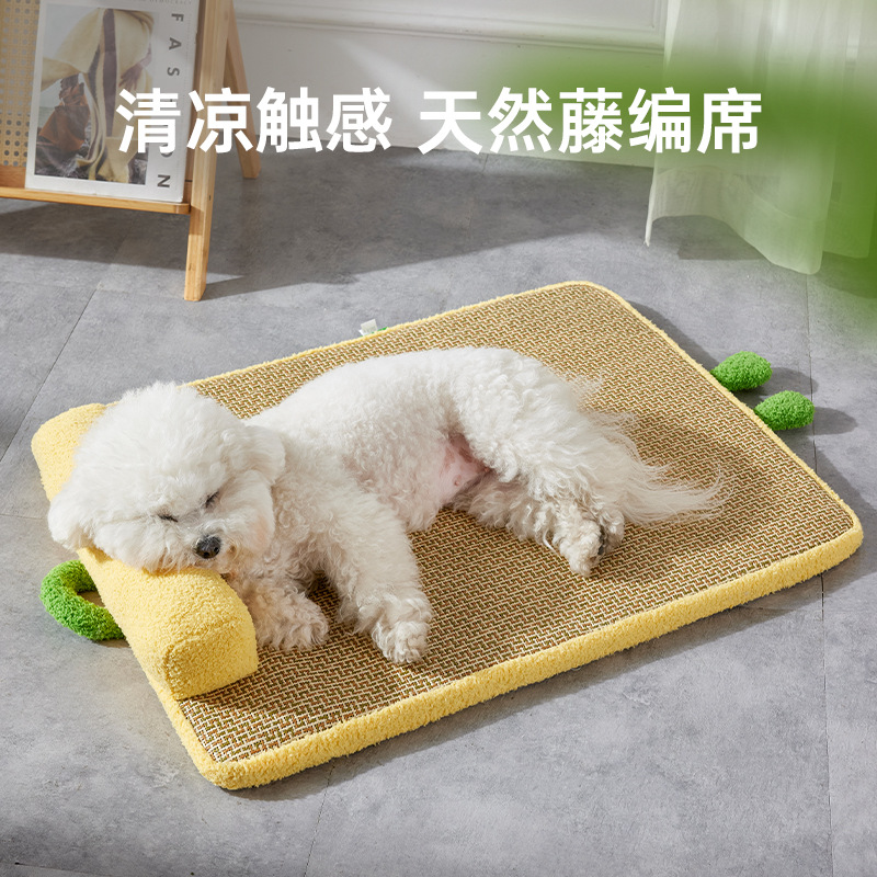 Nueva perrera de verano disipación de calor, cojín de ratán transpirable, cojín de hielo resistente al desgaste para gatos, cojín de enfriamiento para el cuello engrosado