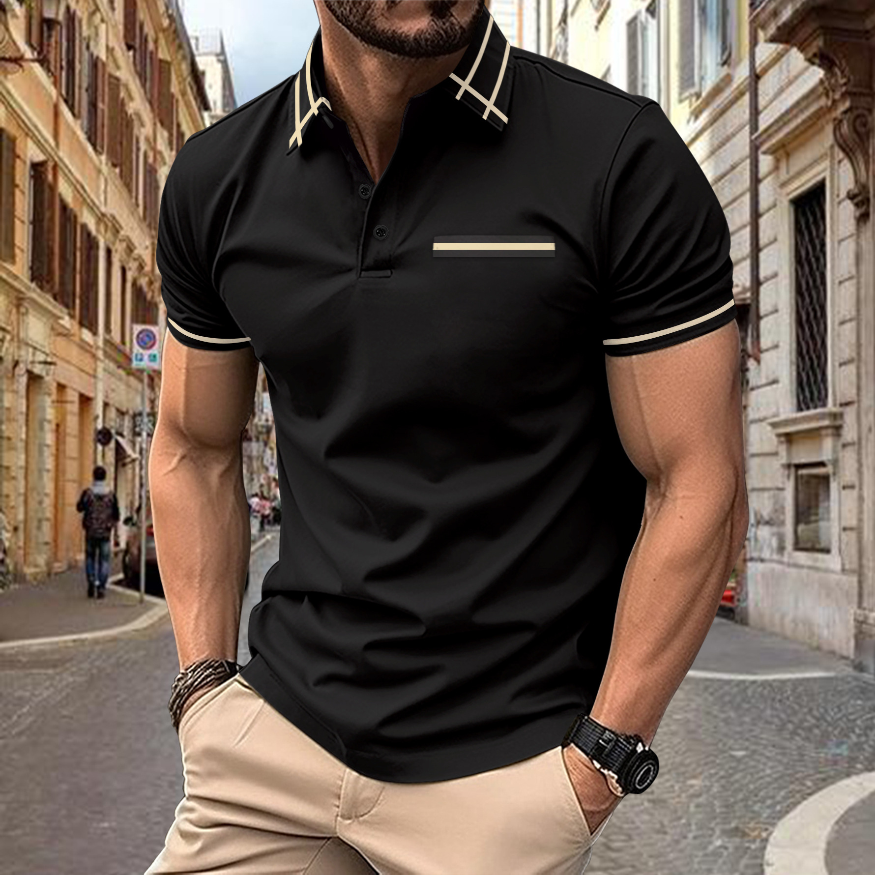 Polo da uomo casual con taschino e colletto a risvolto_voghion.com