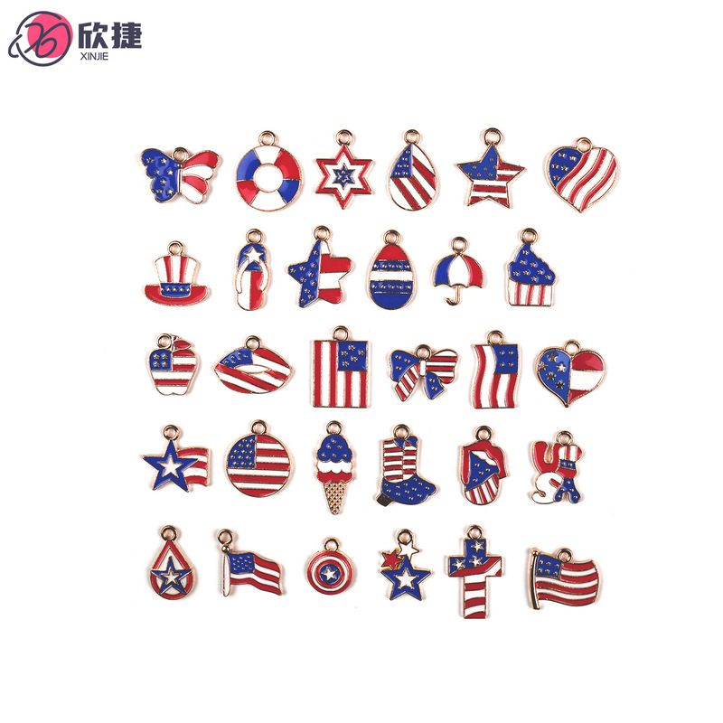 Independence Day American Flag Series Set DIY Alloy Jewelry Accessories Cross-Border Hair Accessories Keychain Pendant