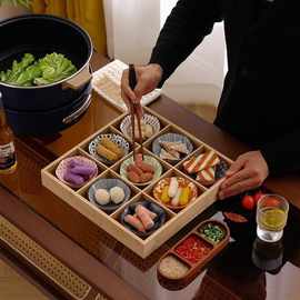 九宫格水果盘带盖点心盘围炉煮茶小食托盘家用客厅坚果试吃展示盘