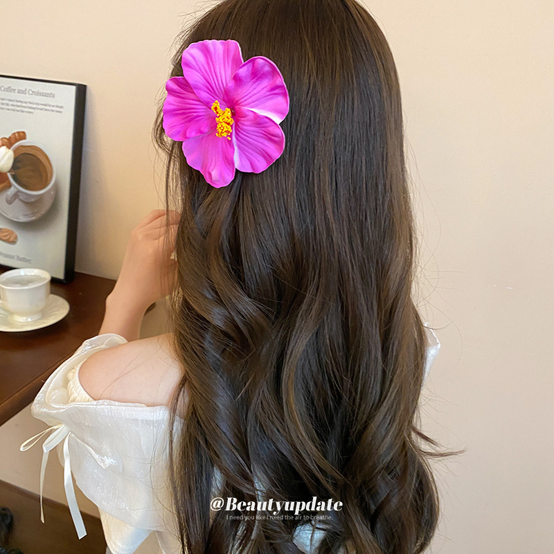 Vacaciones junto al mar simulación de estilo hibisco horquilla de flor de hibisco moda todo-fósforo pinza de pico de pato nicho de alta gama girasol accesorios para el cabello mujeres