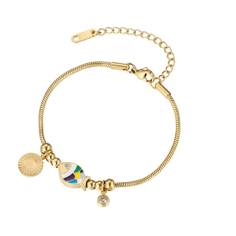 Xuping Moda Acero Inoxidable Esmalte Colorido Pez Dorado Borla Gema Artificial Cadena de Hueso de Serpiente Joyería Estilo Europeo y Americano Venta al por Mayor