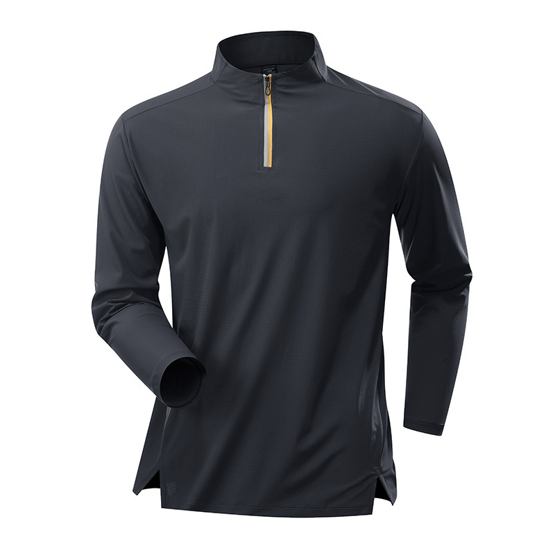 Camiseta de base de lana blanca personalizada transfronteriza secado rápido camiseta de manga larga hombre medio cremallera entrenador de fitness ropa camiseta