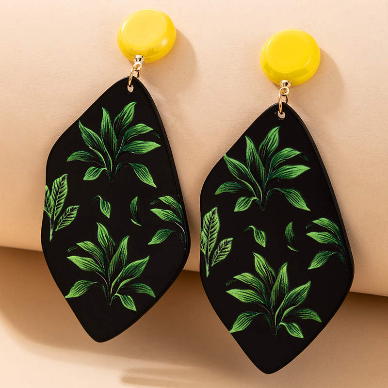 Retro Acrylic Resin Cartoon Leaf Earrings display picture 14