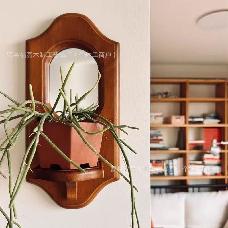 实木香薰烛台置物架壁挂咖啡厅软装墙面装饰镜子中古风香薰置物架