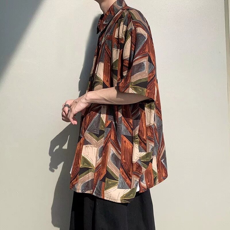 Summer Graffiti Shirt Men's Short-sleeved All-match Loose Ins Top Korean-style Fashionable Hong Kong-style Retro Casual Shirt