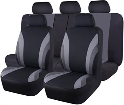 Seat Cover Set with Double Waistline, Universal seat cover - gray-9-piece-set-five-seats