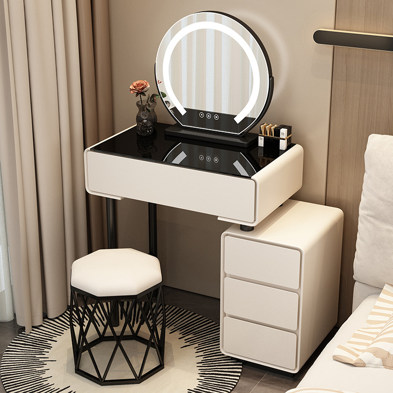 Tocador para el hogar Mesa de pizarra de roca simple con cajones Mesa de tocador de gran capacidad Mueble de almacenamiento junto a la cama Mesa de maquillaje integrada