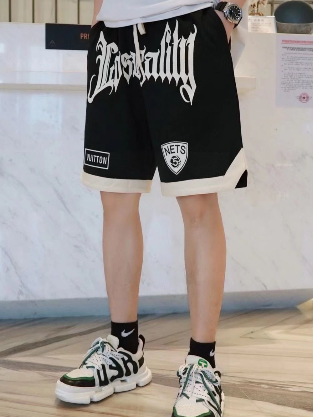 Pantalones cortos deportivos bordados, pantalones de baloncesto, pantalones casuales para hombres, pantalones deportivos de baloncesto callejero, pantalones de entrenamiento americano transpirables de secado rápido