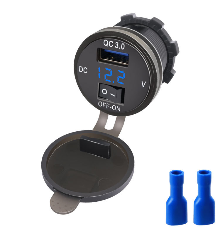 Factory Direct Supply Modified Car Charger USB Car Motorcycle Charger with Switch Red Blue Green 12-24V Fast Charging