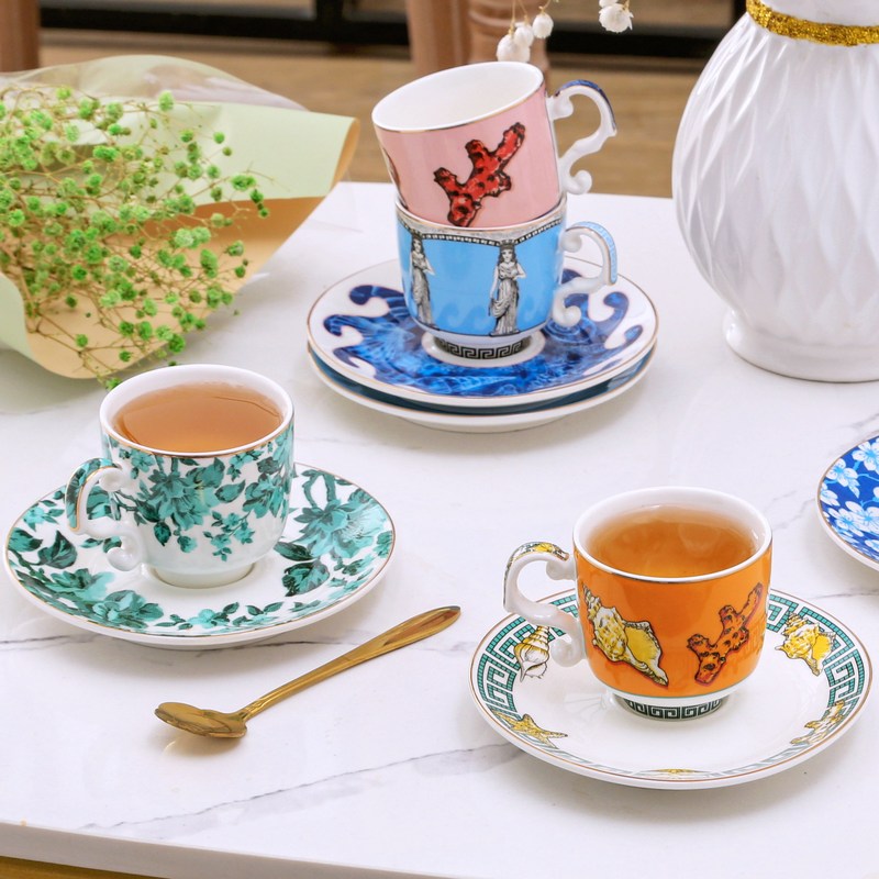 Italian Light Luxury Coffee Cup and Saucer Two-Piece Gift Box Espresso Small Ceramic Cup Afternoon Tea Flower Tea Cup Italian Light Luxury Coffee Cup and Saucer Two-Piece Gift Box Espresso Small Ceramic Cup Afternoon Tea Flower Tea Cup