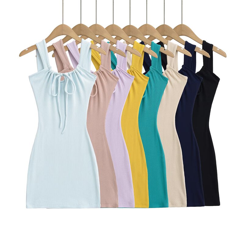 Pure Desire Sexy Slim-fit Slim-fit Bow Lace-up Drawstring Vest dress Vacation Skirt for Women Pure Desire Sexy Slim-fit Slim-fit Bow Lace-up Drawstring Vest dress Vacation Skirt for Women