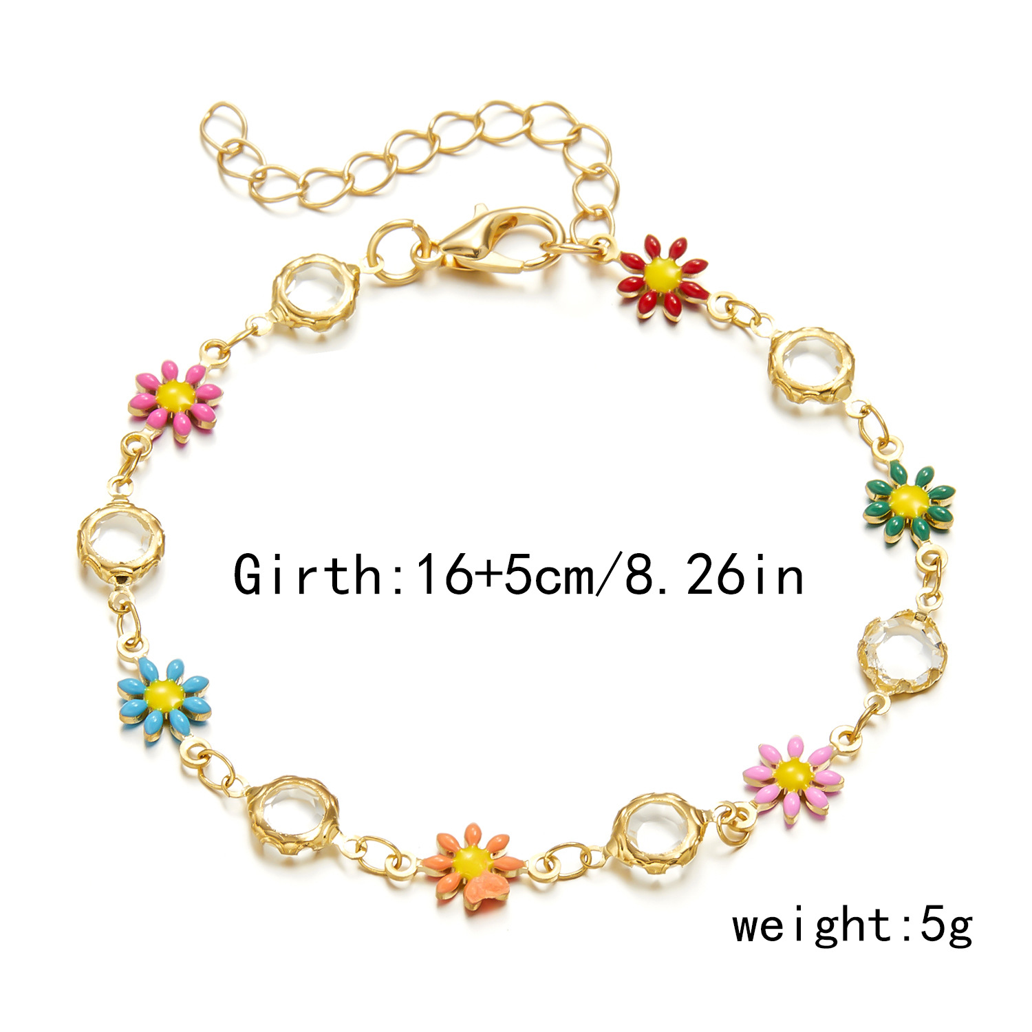 9g Weight 0.05µm-0.08µm Gold Plating Thickness Electroplating Gold Plating Process KC Golden Plated Plating Material Rhinestones, Zinc Alloy Pendant Material Rhinestones Inlay Material Bracelets Classification Alloy Chain Material cable chain Chain Type 1 Piece Quantity Holiday, Daily Occasion Copper Material Flower Pattern Women's Gender Simple Style, Classic Style Style Enamel Craft Simple Style Classic Style Flower Alloy Copper Wholesale Bracelets 6
