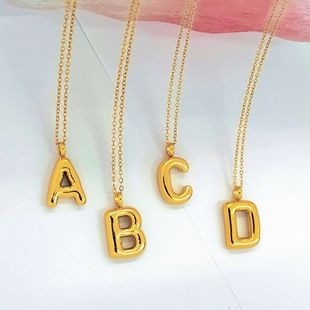 Cross-Border European and American Stainless Steel Bubble Letter Necklace for Women, Playful Chubby Letter Pendant Jewelry Wholesale