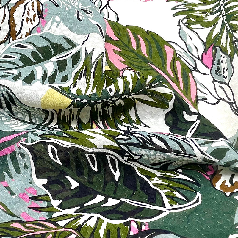 彩色手绘树叶印花暗纹点点提花面料 春夏连衣裙衬衫布料