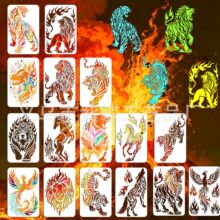 亚马逊热销创意动物镂印画纹身雄狮猛虎凤凰镂空绘画模版现货批发