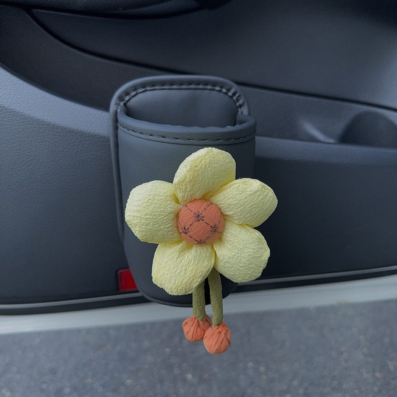Car cup holder/beverage holder, Qìchē Car Seat Cup - milky-yellow-sunflower-black-cup-storage-bucket