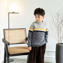 专注儿童新款加厚纯羊毛衫男女童针织毛衣宽松拼色宝宝羊绒上衣潮