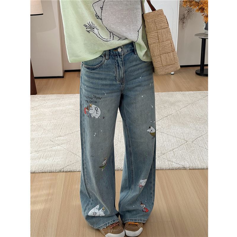 Qin Lan Style~Cartoon Print Rhinestone Jeans for Women 2026 Summer New Straight-Leg Versatile Slim-Fit Casual Pants Qin Lan Style~Cartoon Print Rhinestone Jeans for Women 2026 Summer New Straight-Leg Versatile Slim-Fit Casual Pants