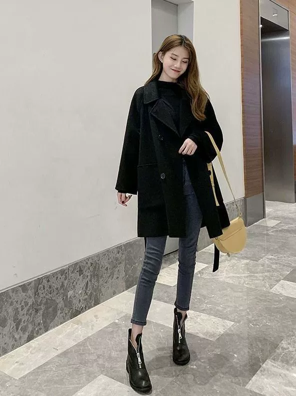 Demi-season fashionable long coat, woolen brand jacket, Korean style, mid-length