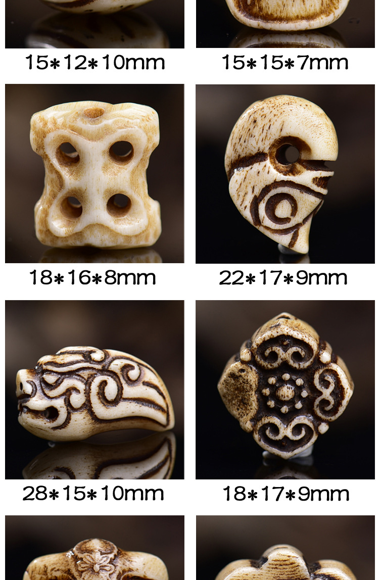 Xizang Reclaimed Bone DIY Semi-Finished Carved Beads, Spacer Beads, Waist Beads, Pendants, Buddhist Prayer Beads, Bracelet Accessories, Decorations