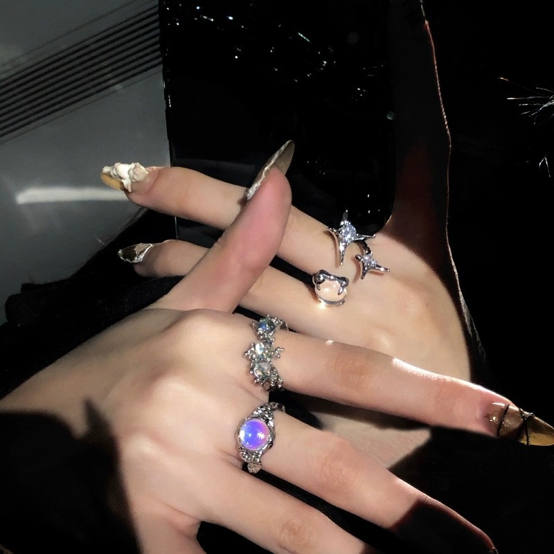 High-End Opal Moonstone Ring for Women, Accessible Luxury Niche Design, Open Lava Zircon Index Finger Ring, Versatile Ring