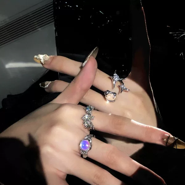 High-End Opal Moonstone Ring for Women, Accessible Luxury Niche Design, Open Lava Zircon Index Finger Ring, Versatile Ring