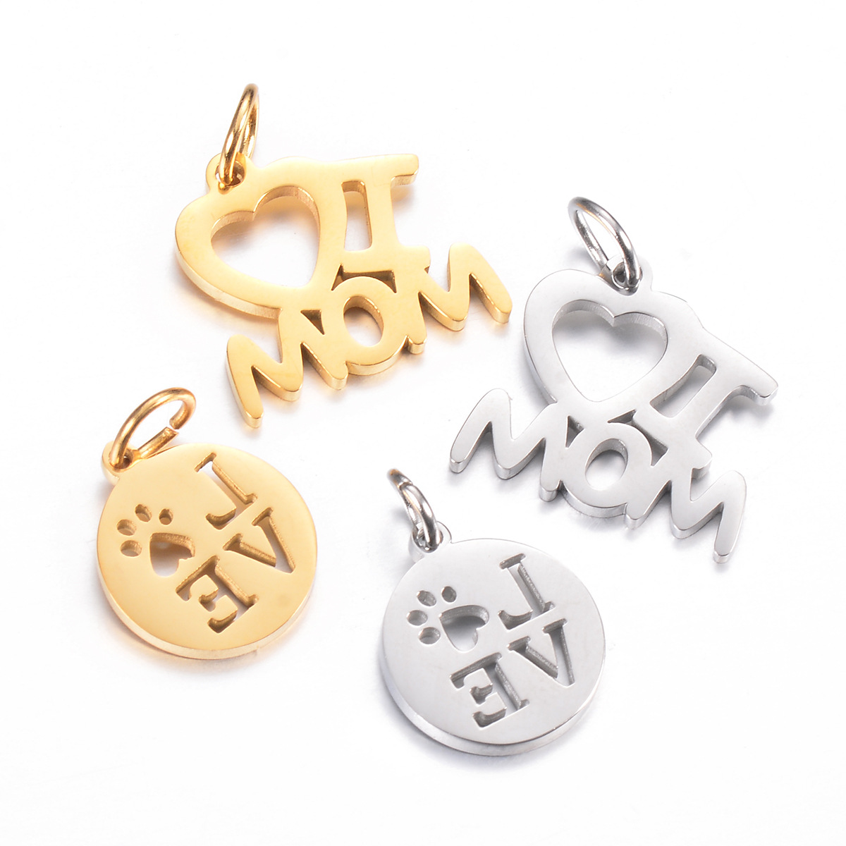 10 Pcs/package Cute Simple Style Letter Paw Print Stainless Steel Plating Pendant Jewelry Accessories display picture 4