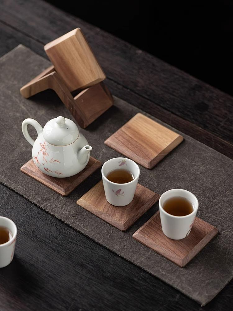 Nogal posavasos bandeja de té taza de café de vidrio almohadilla aislante resistente al calor anti-escaldado de almacenamiento de madera maciza base de estera de té