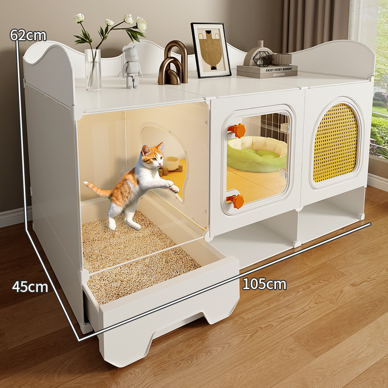 猫ケージ、広いフリースペース、1部屋、1リビングルーム、1バスルーム、猫の巣とトイレが一体化した家庭用屋内ヴィラ、敷地面積を占有しない|undefined