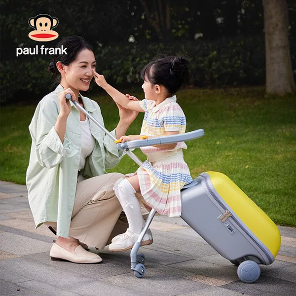 Big Mouth Monkey Children's Unisex Travel Suitcase with Seat and Ride-On Feature, Travel Box with Safety Guardrail, Carry-On Luggage for Kids
