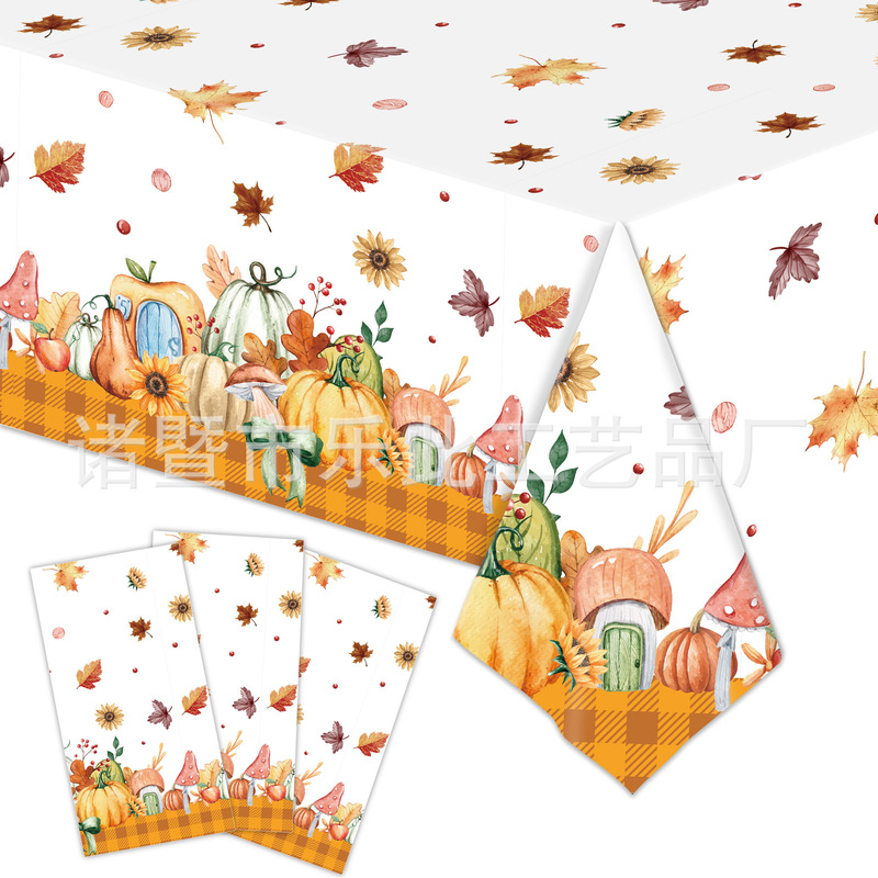 Autumn Cute Pumpkin Thanksgiving Disposable Tablecloth Maple Leaf Party Decoration Supplies Venue Layout Props Set