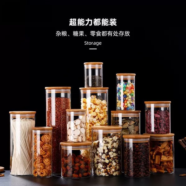 Sealed Moisture-Proof Display Jar Round Bamboo Lid Decorative Sealed Jar High Borosilicate Transparent Glass Sealed Storage Storage Jar
