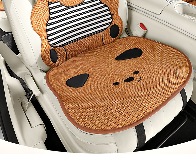 Car Seat Cushion, Universal for All Seasons, Linen Cartoon Couple Seat Cushion Cover, Half-Pack Rear Seat, High-End Cute Ladies Seat Cover