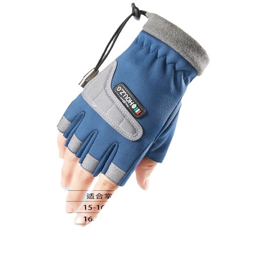 Half-finger padded warm winter gloves for children, suitable for boys and girls, finger-exposed, anti-slip, half-length, for kids, students, and cycling.