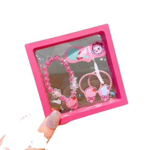 Children's Korean Version Hair Clip Hair Tie Set Cartoon Bead Bracelet Princess Cute Hair Ring Accessory Gift Box Girls Hair Accessories